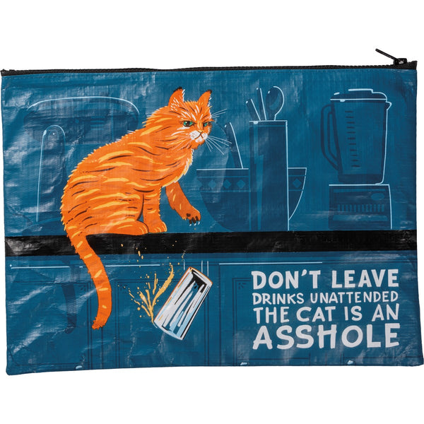 Don't Leave Drinks Unattended - 14" x 10" Cat Themed Zipper Bag