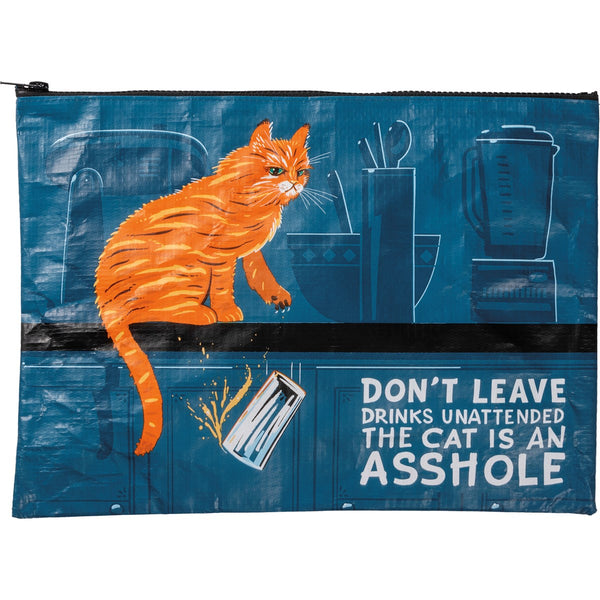 Don't Leave Drinks Unattended - 14" x 10" Cat Themed Zipper Bag