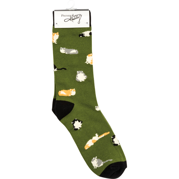 One Cat Away From Being A Crazy Cat Lady - Box Sign And Socks Gift Set