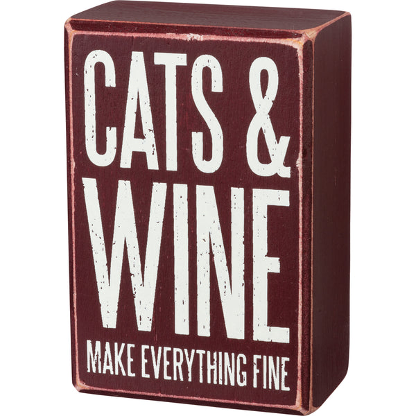 Cats And Wine Make Everything Fine - Box Sign And Socks Gift Set