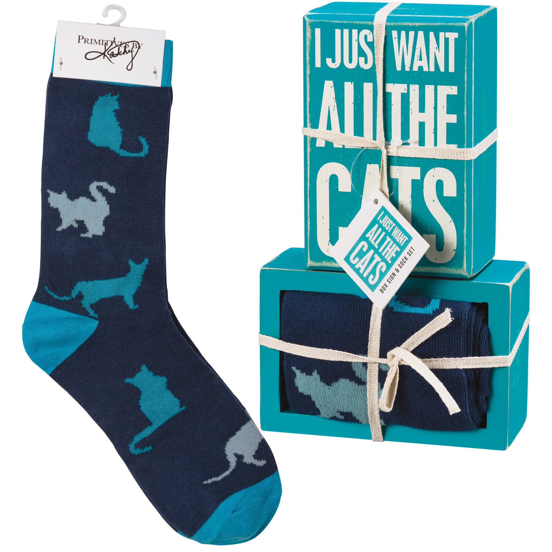 I Just Want All The Cats - Box Sign And Socks Gift Set