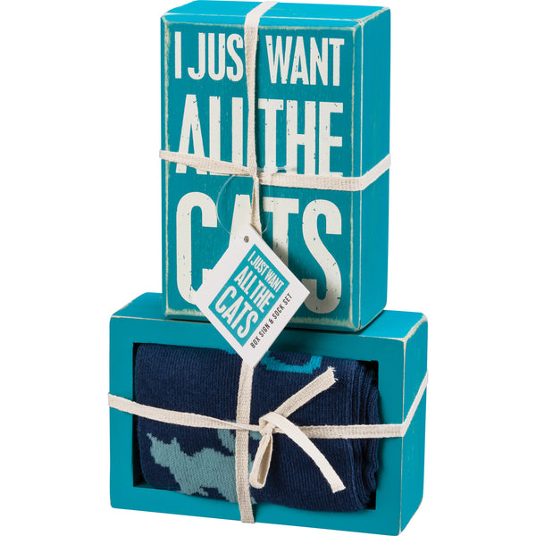 I Just Want All The Cats - Box Sign And Socks Gift Set