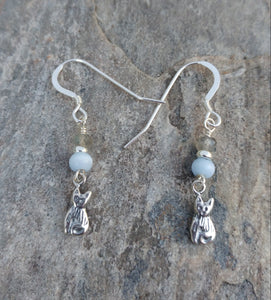 Cat Earrings - Cat's Eye, Labradorite And Sterling Silver