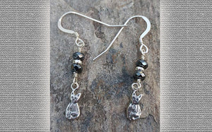 Cat Earrings - Hematite And Sterling Silver