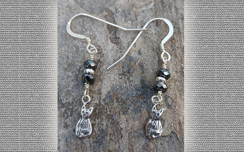 Cat Earrings - Hematite And Sterling Silver